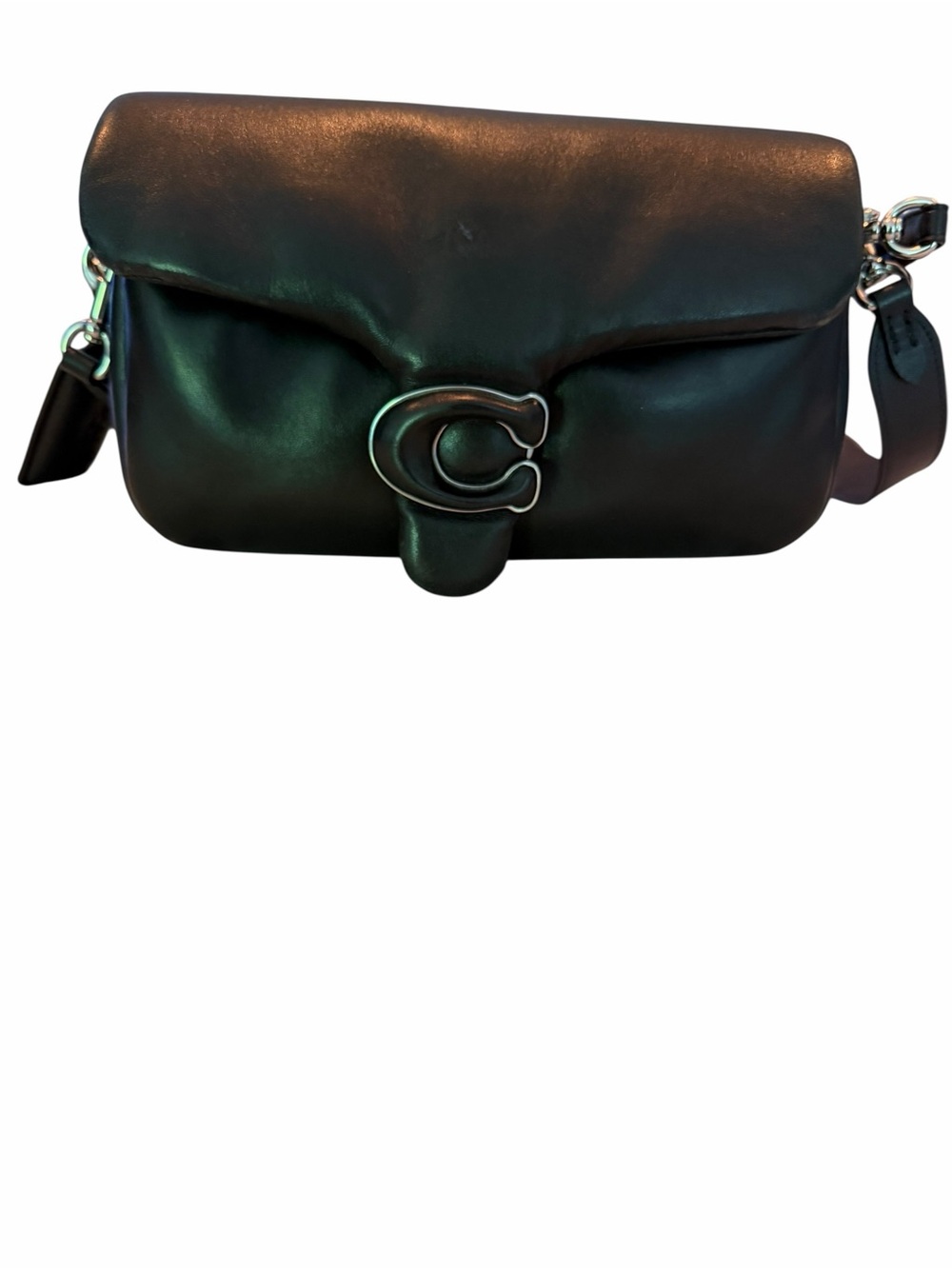 Coach Pillow Tabby Black Leather Flap Crossbody with Signature 'C'